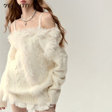 Off-shoulder design with wool knit sweater top