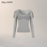 スリムフィットデザインのラージラペルウールセーター