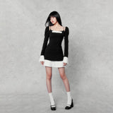 Camellia Bow Trumpet Sleeve Dress