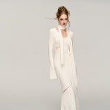 ホワイトジャカード ホロウアウト ドレス