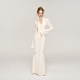 ホワイトジャカード ホロウアウト ドレス