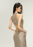 Shiny Pleated Sleeveless Dress