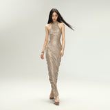 Shiny Pleated Sleeveless Dress