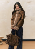 Retro coat brown slim fur splicing coat