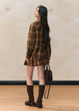 Yellow plaid sleeve slim top pleated skirt suit