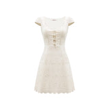 Cream white simple slim lace stitching dress