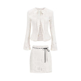 重厚なレースのトップス+ロングスカートの高級ツーピーススーツ