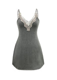 Gray V-Neck Knit Slip Dress