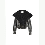 ジェンダーレス ラップ PUレザージャケット ファーカラー付き