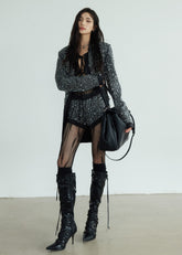 Dark Sequin Lace-Up Chanel-Inspired Suit