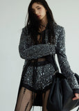 Dark Sequin Lace-Up Chanel-Inspired Suit