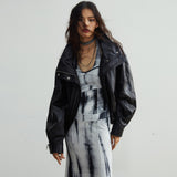 シベリア風フェイクレザーファーカラージャケット