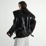 Dark Genderless PU Leather Lapel Jacket