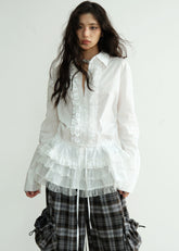 知性あふれるホワイトレースブラウスドレス