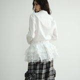 知性あふれるホワイトレースブラウスドレス