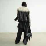 Long Fur Collar Rock-Inspired PU Jacket