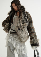 Dark Rock Plaid PU Two-Way Jacket