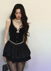 オードリー ベルベット スリム ブラック ミニドレス