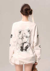 ルーズフィット コミックプリント ロングスリーブTシャツ