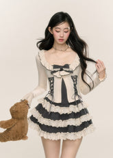 エレガントなレイヤードレスとトップススーツセット