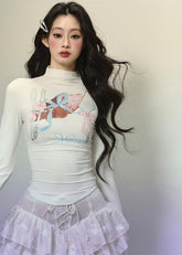 スリムフィット モックネック ロングスリーブTシャツ