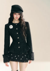 Slim Fit Tweed-Inspired Plush Jacket