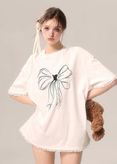 ホワイト ルーズフィット 半袖Tシャツ