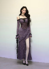 One-Shoulder Lace Leopard Print Dress