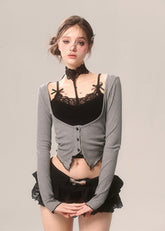 ホルターネック スリムフィット ロングスリーブシャツ