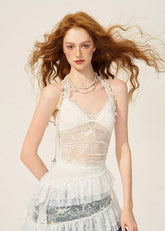 ホワイトレースのホルターネックキャミソール