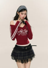 スリムフィット オフショルダー レーストップ