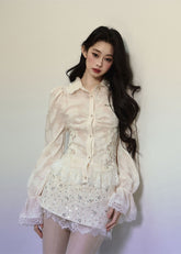 슬림핏 프렌치 레이스 트림 셔츠