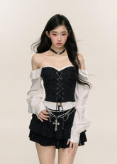 오프숄더 티셔츠 슬림핏 탑