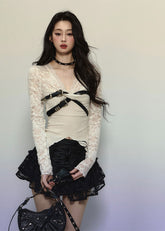 긴팔 크롭 니트 탑