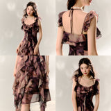 Butterfly Dance Ruffled Slip Dress