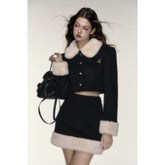 French Milk Fur Collar Wool Set