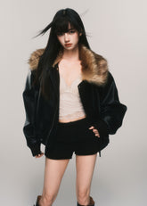Black PU Moto Winter Jacket