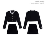 Black Velvet French Two-Piece Skirt Set