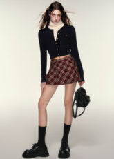 British Red Plaid Pleated Skirt