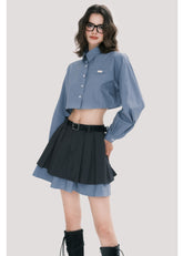 College Style Colorblock Skirt Suit