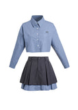 College Style Colorblock Skirt Suit