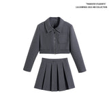 Gray Wool Pleated Skirt Suit