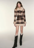 Retro Plaid Wool Fur-Trim Skirt