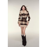 Retro Plaid Wool Fur-Trim Skirt