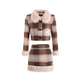 Retro Plaid Wool Fur-Trim Skirt