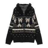 Hoodie bow Fair Isle sweater jacket top