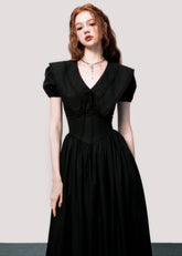 フレンチVネックパフスリーブドレス