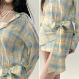 レースボウシャツミディドレス