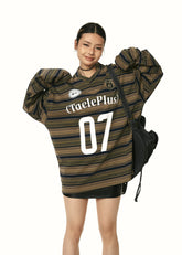 Vネックジャージ長袖Tシャツカレッジスタイル