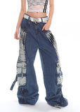 Belted Pleated Wide-leg Jeans
